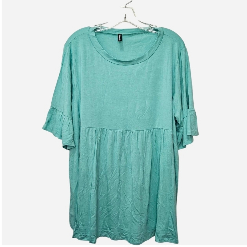 1Clique Teal green Short Sleeve Babydoll Tunic Top ruffle sleeve PlusSize 1X NEW